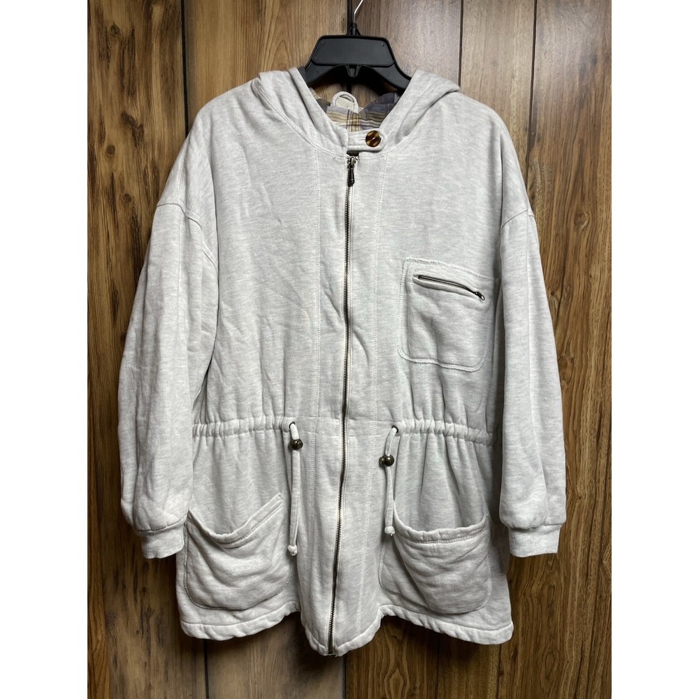Vintage 80 /90s Forenza Jacket Flannel Lined Zip Sweatshirt Large Barn Coat Gray